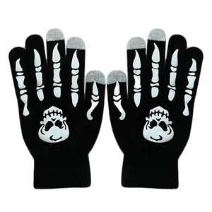 Touchscreen Halloween skull skeleton knit gloves in black and white for party wear