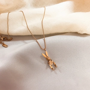 Rose gold movable rabbit pendant necklace with delicate metal bead chain for women