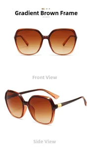Detail view of square tortoiseshell sunglasses with brown gradient resin lenses