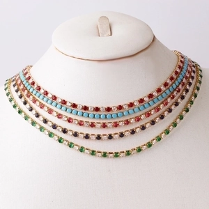 Colorful 3.0 zircon tennis chain necklace set with gold plating on mannequin