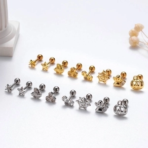 Detailed set of Halloween pumpkin and ghost stud earrings in gold and silver steel