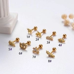 Golden stainless steel stud earrings set with zircon butterfly and star designs