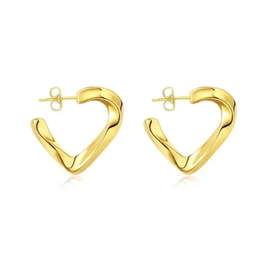 Pair of minimalist 18K gold plated twisted heart stud earrings on a clean white background