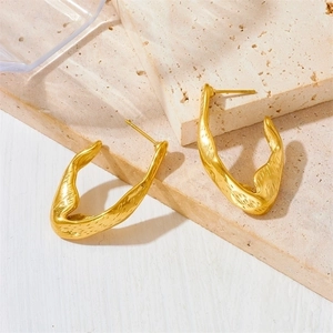 Modern 18k gold plated titanium steel irregular earrings with a textured finish