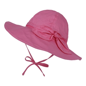 Rosa Baby Sonnenhut aus Baumwolle mit großer Schleife und verstellbaren Kinnbändern
