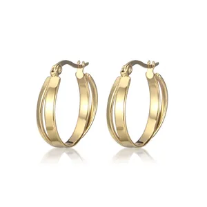 Orecchini a Cerchio Geometrici in Acciaio al Titanio a Doppio Strato Circolari Placcati Oro Gioielli alla Moda Donna Accessori
