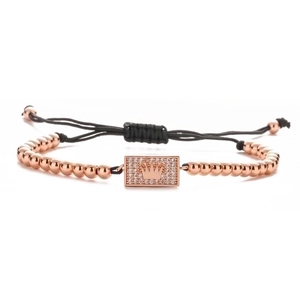 Men's punk braided bracelet in rose gold with micro-inlaid zircon crown on white background
