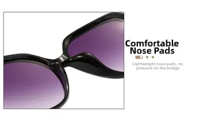Detail of ergonomic integrated nose pads on black square plastic sunglasses
