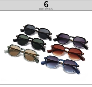 Six assorted colors of retro polygon sunglasses with thick acetate frames and tinted lenses