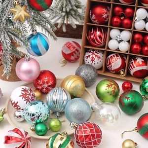 Shatterproof Christmas Ball Ornaments Plastic Decorative Baubles For Holiday Tree Painted Glitter Matte Glossy Patterns