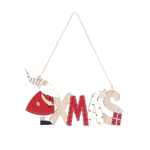 Insegna XMAS in legno con Babbo Natale e stelle per decorazione appesa all'albero di Natale