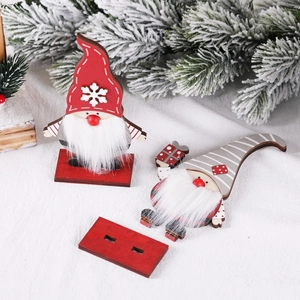 DIY Christmas wooden gnome table ornament with red hat and fuzzy beard for festive decor