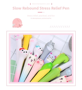 Close-up of assorted slow rebound cartoon animal decompression pens in multiple colors