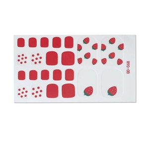 Minimalist red and strawberry nail stickers set for toes, model QD-068 on white background