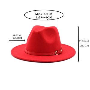 Classic red wool fedora jazz hat for men and women with size specifications guide