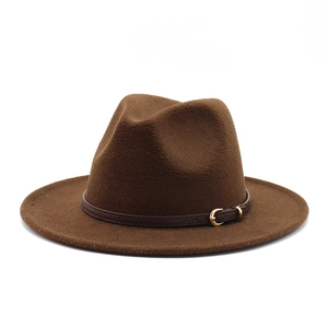 Cappello Fedora Vintage in Feltro di Lana per Uomo Donna a Tesa Larga Cappello Jazz Con Fascia in Pelle Fibbia in Metallo Autunno Inverno Tinta Unita Cappello Panama