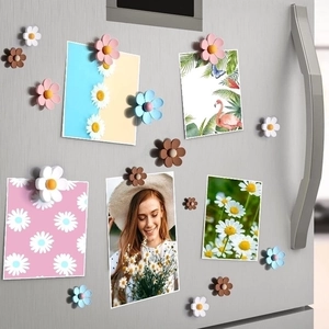 Mini daisy flower fridge magnets in multiple colors for home and office decor