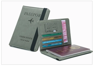 Macro detail of slim RFID passport wallet with SIM card slots and lychee pattern leather