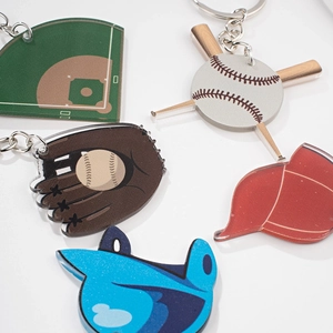 Creative acrylic baseball keychain set with bat, glove, and stadium charms for fans