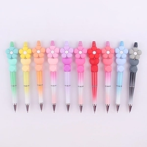 Creative beaded pens set with daisy flower silicone beads and gradient plastic barrels