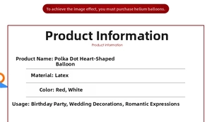 Specifications of red and white polka dot heart latex balloons for wedding party decor