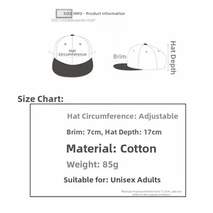 Tableau détaillé des tailles pour casquette hip-hop en coton avec visière plate réglable