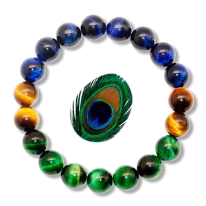 Natural Tiger Eye Stone Bracelet Colorful Round Beads Elastic Jewelry For Men And Women Vintage Boho Style