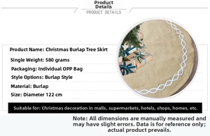 Détails de la jupe de sapin de Noël en jute de 122cm avec dentelle blanche et specs de 48 pouces
