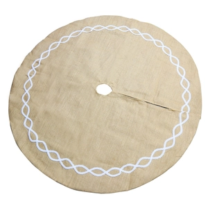 Jupe de sapin de Noël ronde en toile de jute avec bordure en dentelle blanche