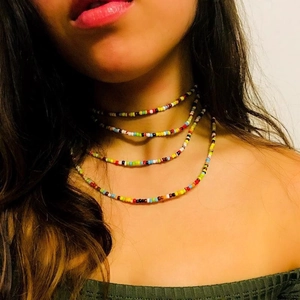Collier De Perles De Rocaille Coloré Bohème Vintage Fait Main Chaîne De Perles En Plastique Pour Femmes Bijoux