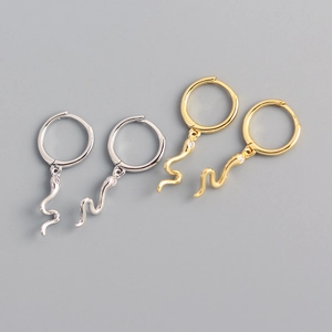925 Sterling Silver Snake Pendant Hoop Earrings Zircon Inlaid Animal Shape Minimalist Cool Style Jewelry For Women