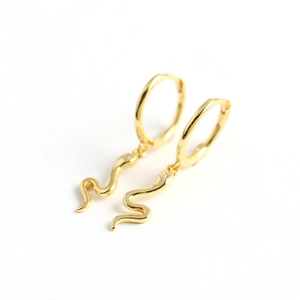 Elegant gold snake-shaped S925 sterling silver earrings with small zircon stone