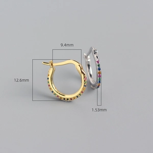 Detailed dimension guide for rainbow cubic zirconia hoop earrings in gold and silver