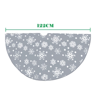122CM Grey Christmas Tree Skirt with white snowflake patterns and measurements