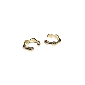 Minimalist golden ear cuffs with irregular liquid metal wave texture for women