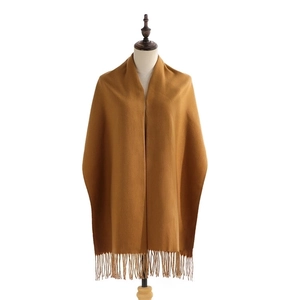 Classic camel faux cashmere winter scarf for women with elegant tassel fringe finish