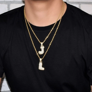 Layered gold rope chain necklaces with iced-out J and L letter pendants for women