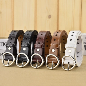 Women Faux Leather Belt With Heart Shape Alloy Pin Buckle Cutout Design Casual Versatile Waist Strap Fashion Accessory