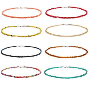 Bohemian Seed Bead Necklace Handmade Colorful Glass Beads Choker For Women Adjustable Extension Chain Fashion Jewelry