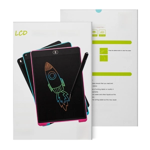 12-inch LCD writing tablet for kids featuring colorful handwriting and lock screen button