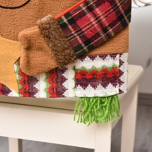 Christmas chair cover with brown teddy plush, plaid sleeves and star ornament decor
