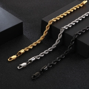 6mm gold, silver, and black stainless steel twisted rope chain bracelets for men