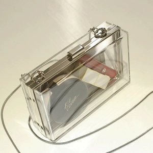 Women Acrylic Evening Bag Square Box Clutch Hard Shell Transparent Crossbody Handbag With Metal Chain Push Lock