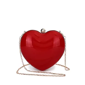 Heart Shaped Acrylic Evening Bag Hard Shell Clutch Crossbody Handbag Gold Metal Chain For Women Party Wedding Iridescent