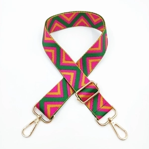 Ethnic bohemian style colorful V-pattern woven bag strap with golden metal lobster clasps