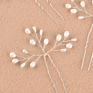 Set d'épingles à cheveux en perles artisanales pour mariée avec fils argentés et branches fines