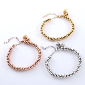 Polished 7mm stainless steel bead bracelets in gold, rose gold and silver with lobster clasp
