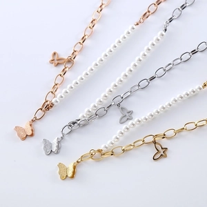 Irregular butterfly pearl necklaces in rose gold, silver, and gold finishes for women