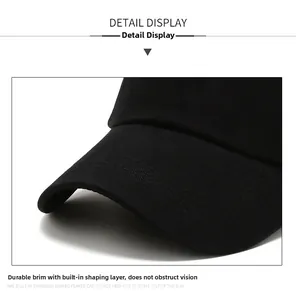 Détail du bord d'une casquette de baseball noire avec surpiqûres de précision renforcées