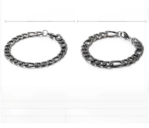 Detailed size specifications for distressed black stainless steel curb chain bracelet
